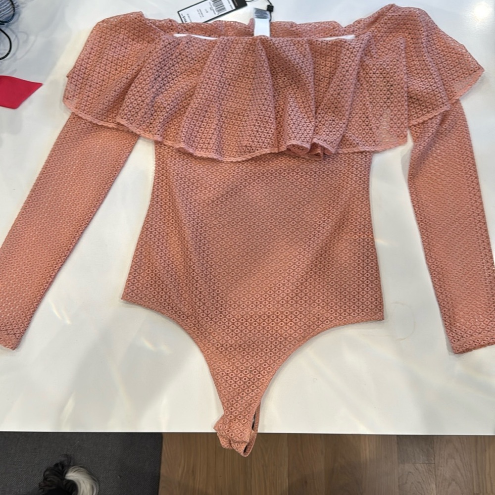 BCBG off the shoulder ruffled body suit